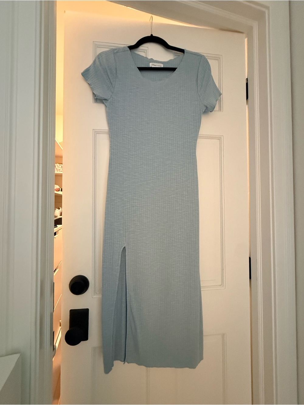 Lovers + Friends Sky Blue Ribbed Midi Dress with Side Slit